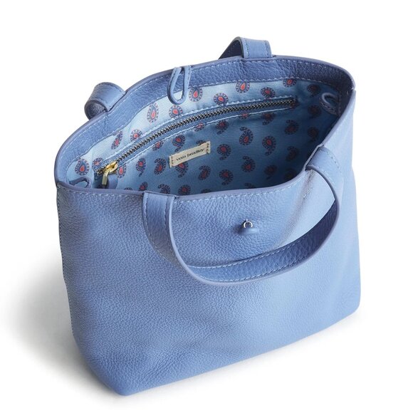 NWT Vera Bradley Mini Original Leather Tote Bag in Blue Quiet Harbor - Picture 2 of 7